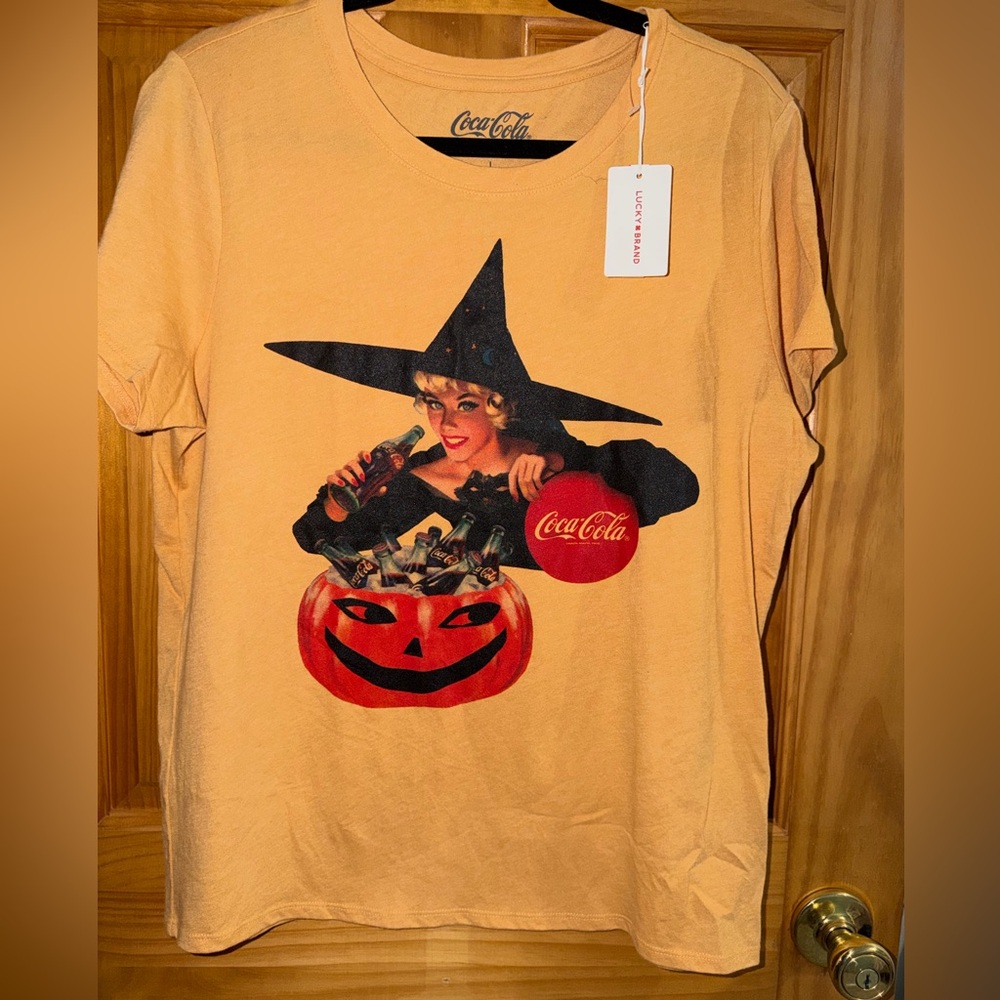 Lucky Brand Coca Cola Orange Halloween Witch Tee